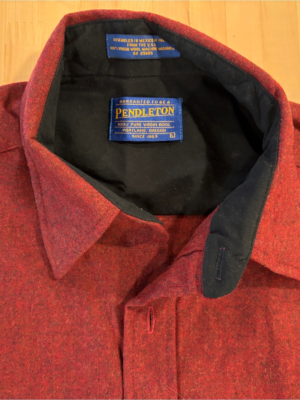 Vintage Pendleton Red Wool Button-Down Shirt with Dark Contrast Collar